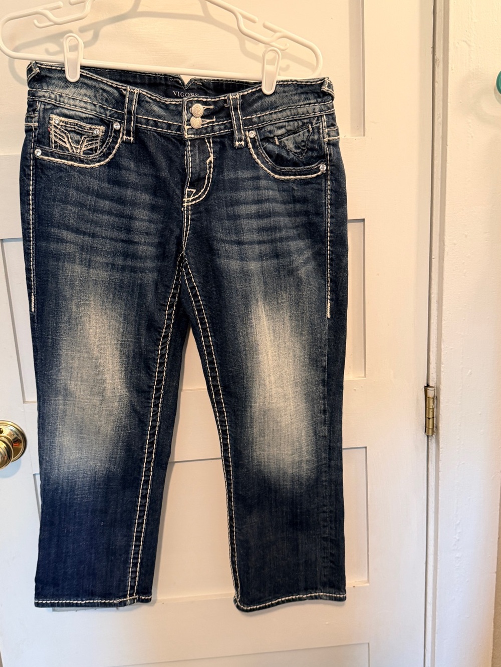 Vigoss Women's Dark Indigo Cropped Jeans with Contrast Stitching